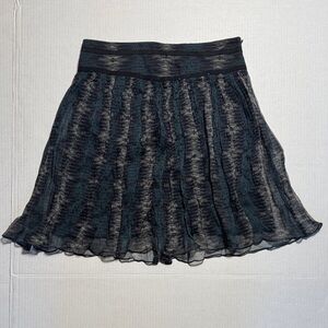 KOOKAI Women's Silk Mini‎ Skirt Black Gray Green Abstract Print Whimsigoth SZ 36